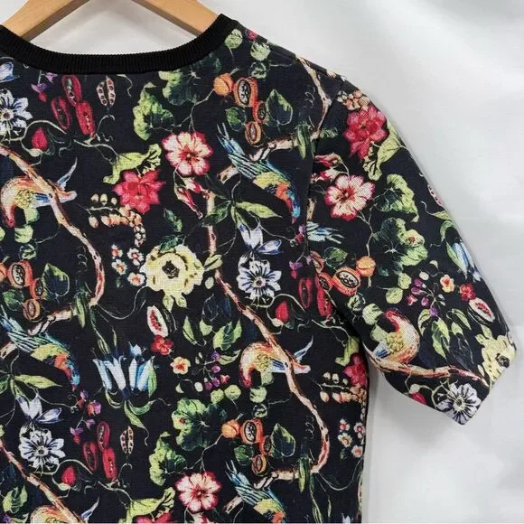 Few Moda Floral Cropped Short Sleeve Textured Knit Top in Black Multi | Large - Picture 4 of 7